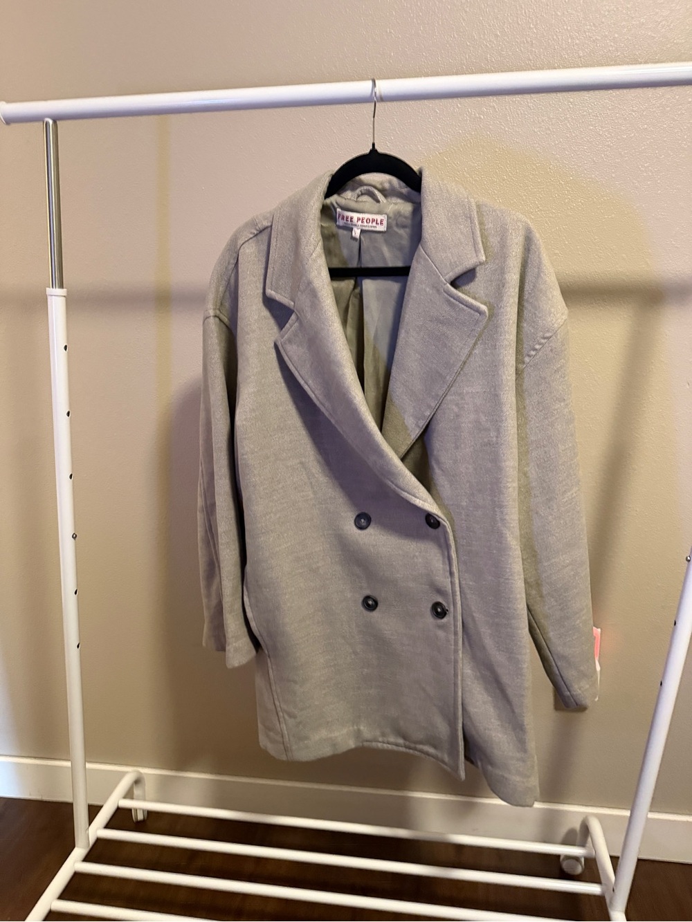 Free People Light Gray Double-Breasted Pea Coat